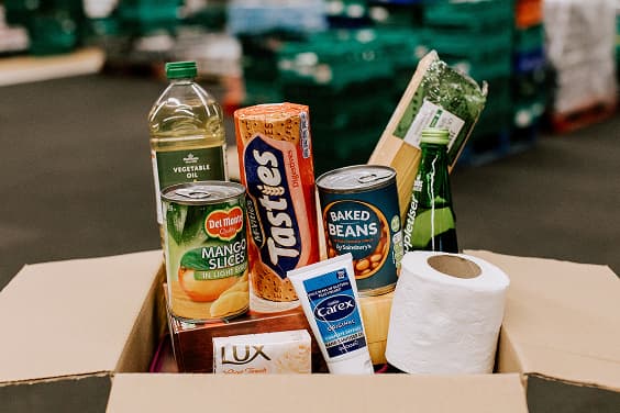 A Bankuet box filled with food supplies ready to be delivered.
